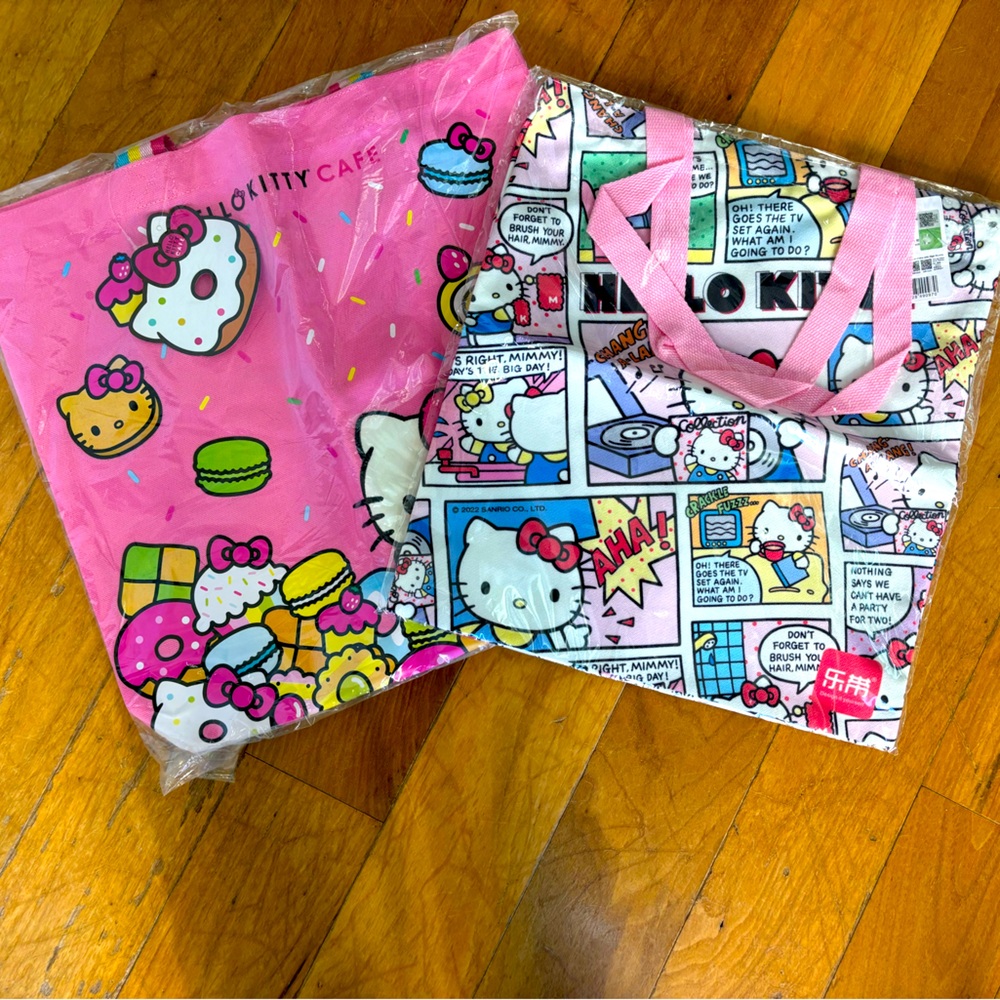 NWT** Hello Kitty- set (2) of tote bags pink & white! + a Hello Kitty COLLECTION